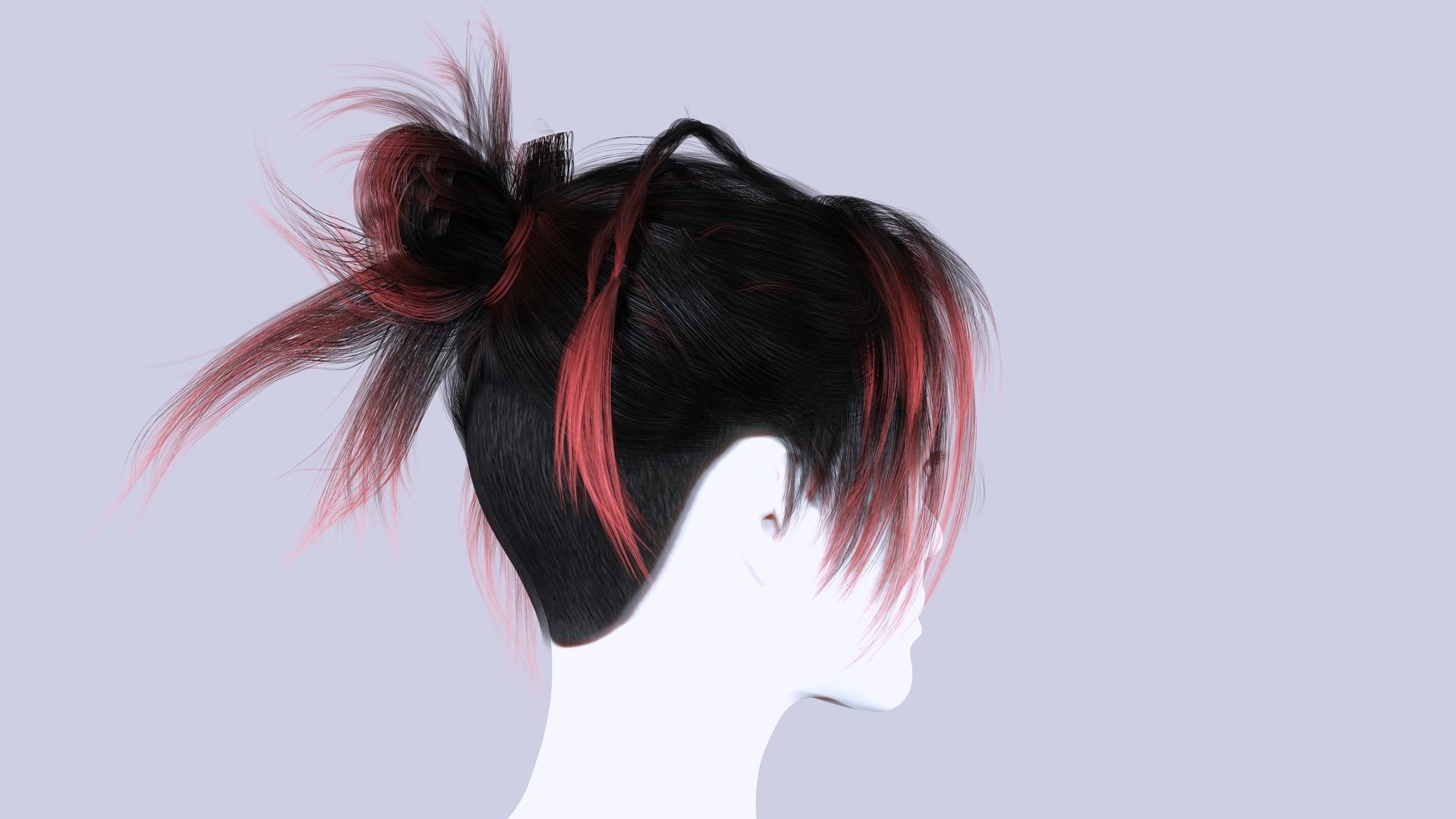 Realistic Female Hair - The Nineties Bun Low-poly 3D model_5