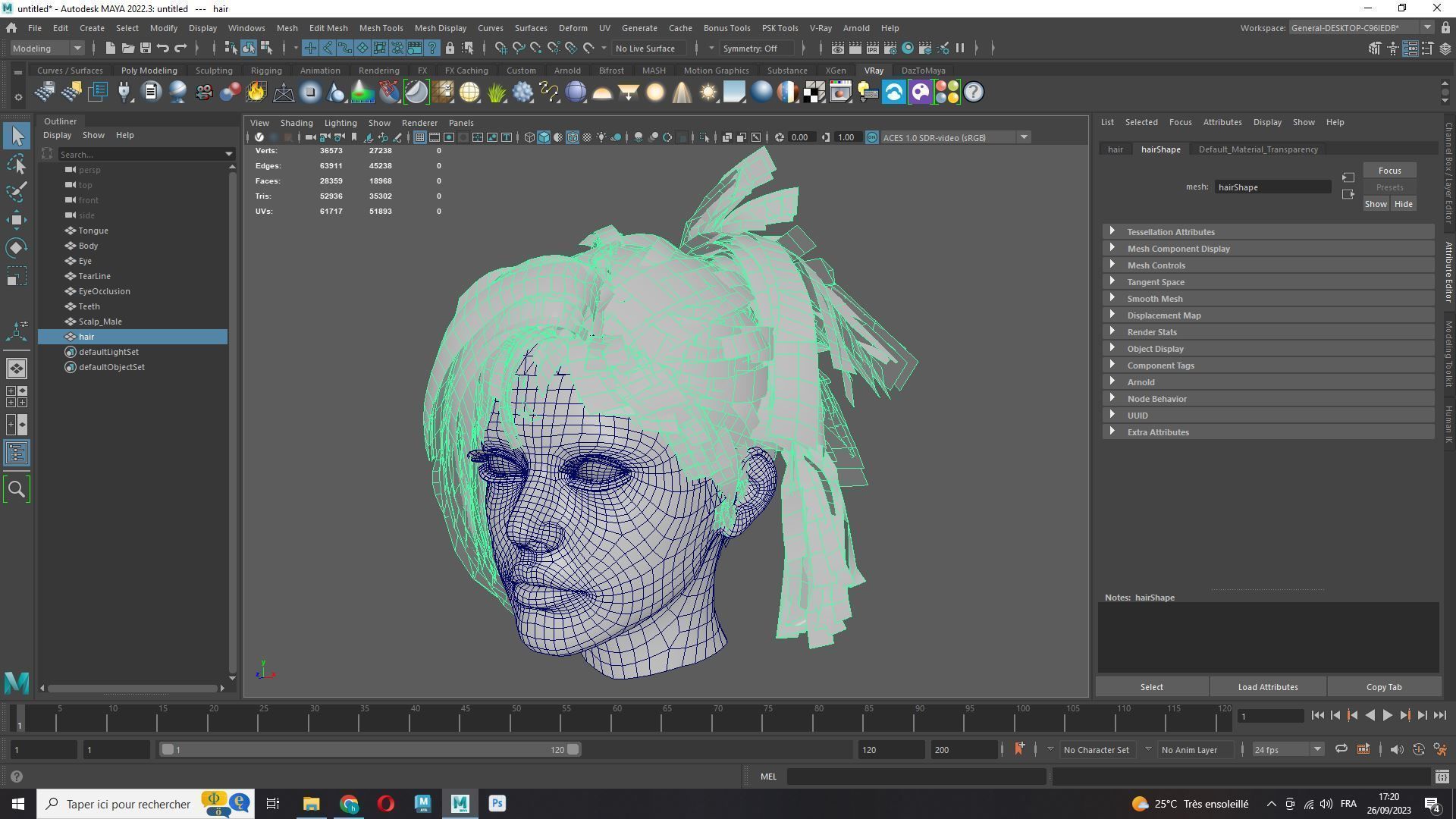 Realistic Female Hair - The Nineties Bun Low-poly 3D model_9
