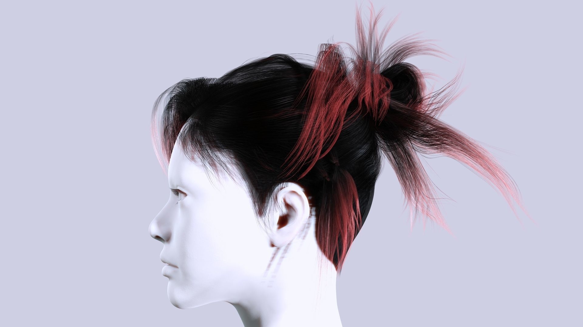 Realistic Female Hair - The Nineties Bun Low-poly 3D model_3