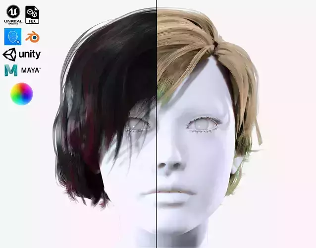 Female Straight-Bob Hair Low-Poly Low-poly 3D model