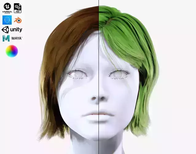 Female Simple Short Hair Low-poly 3D model