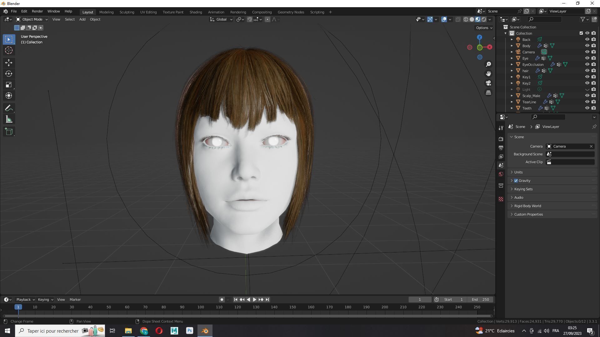 Female Milky Bob Hair Low-poly 3D model_12