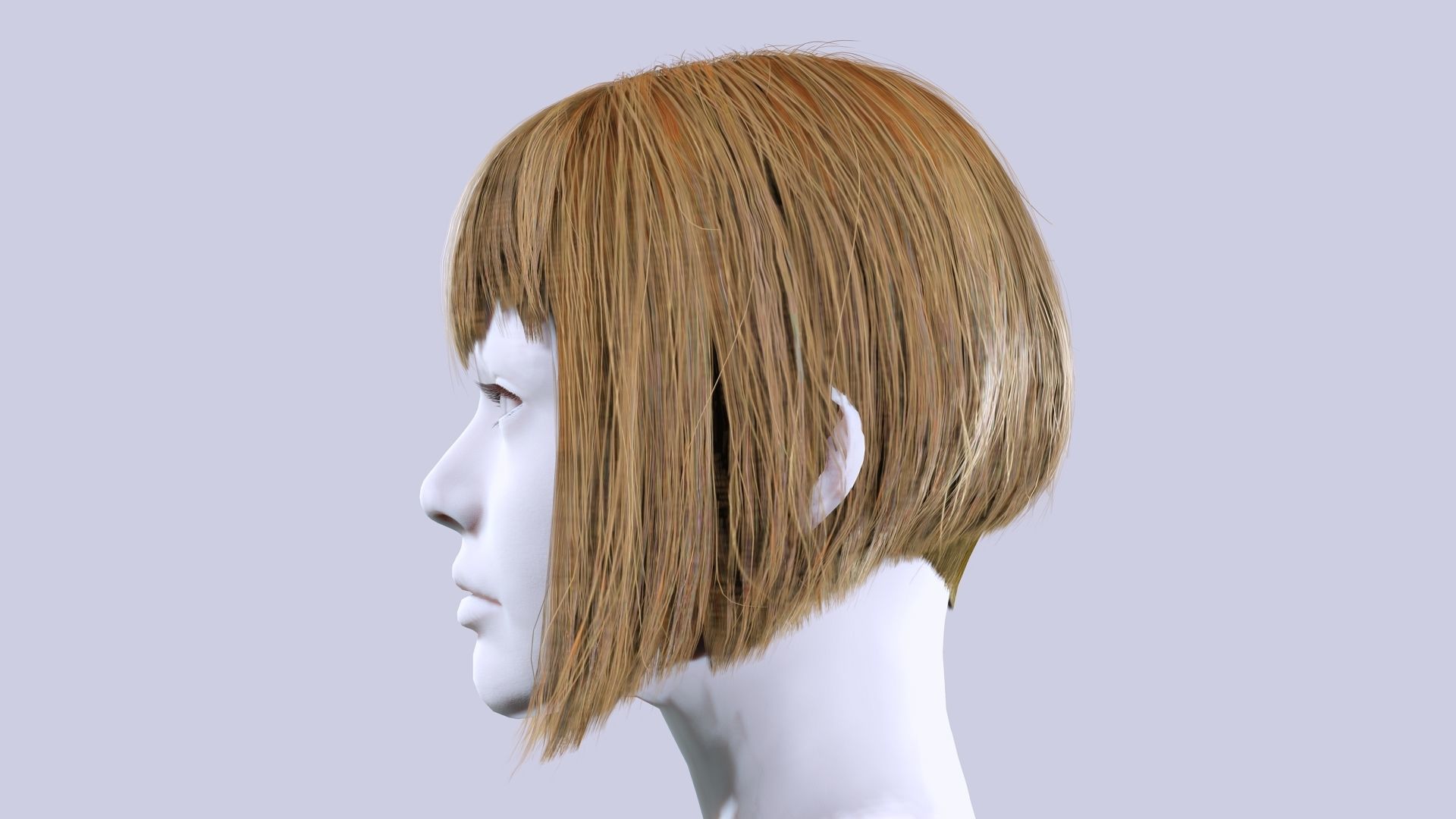 Female Milky Bob Hair Low-poly 3D model_3