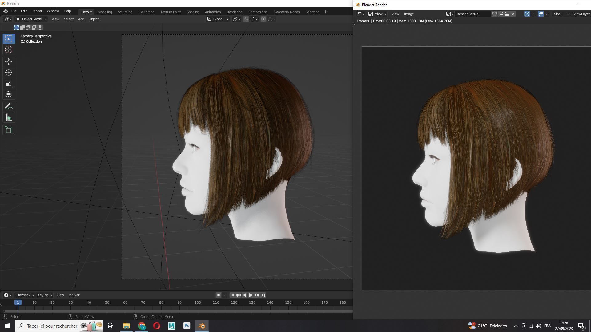 Female Milky Bob Hair Low-poly 3D model_13