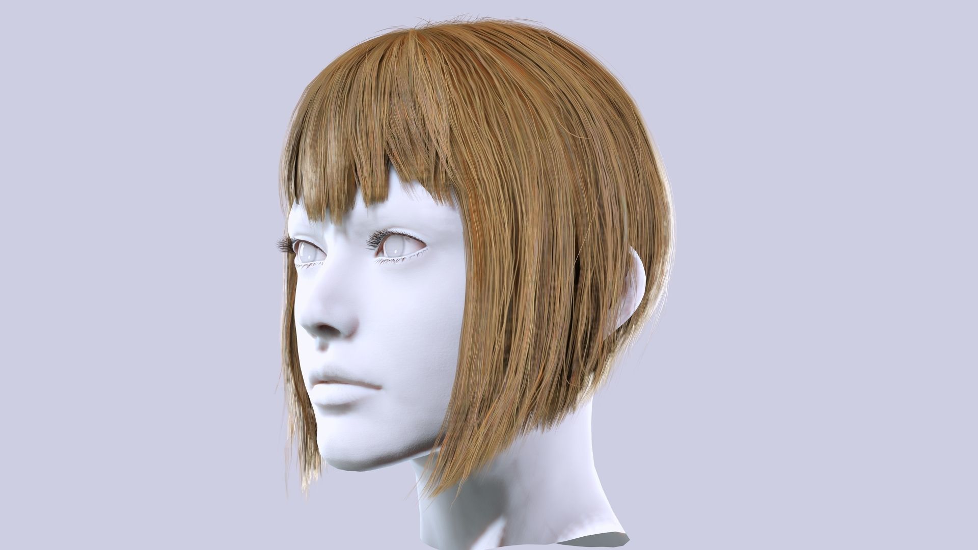 Female Milky Bob Hair Low-poly 3D model_2