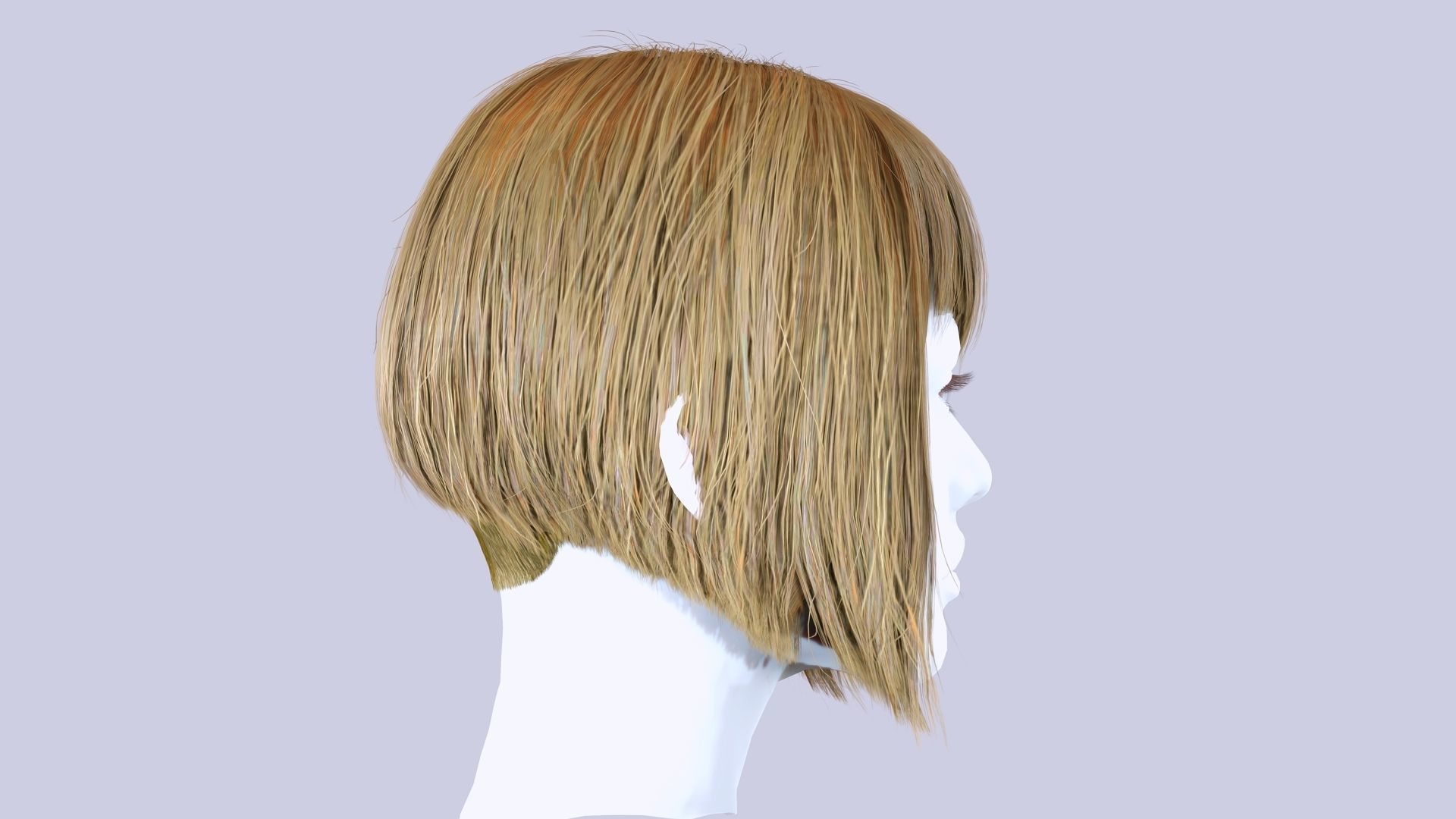 Female Milky Bob Hair Low-poly 3D model_5