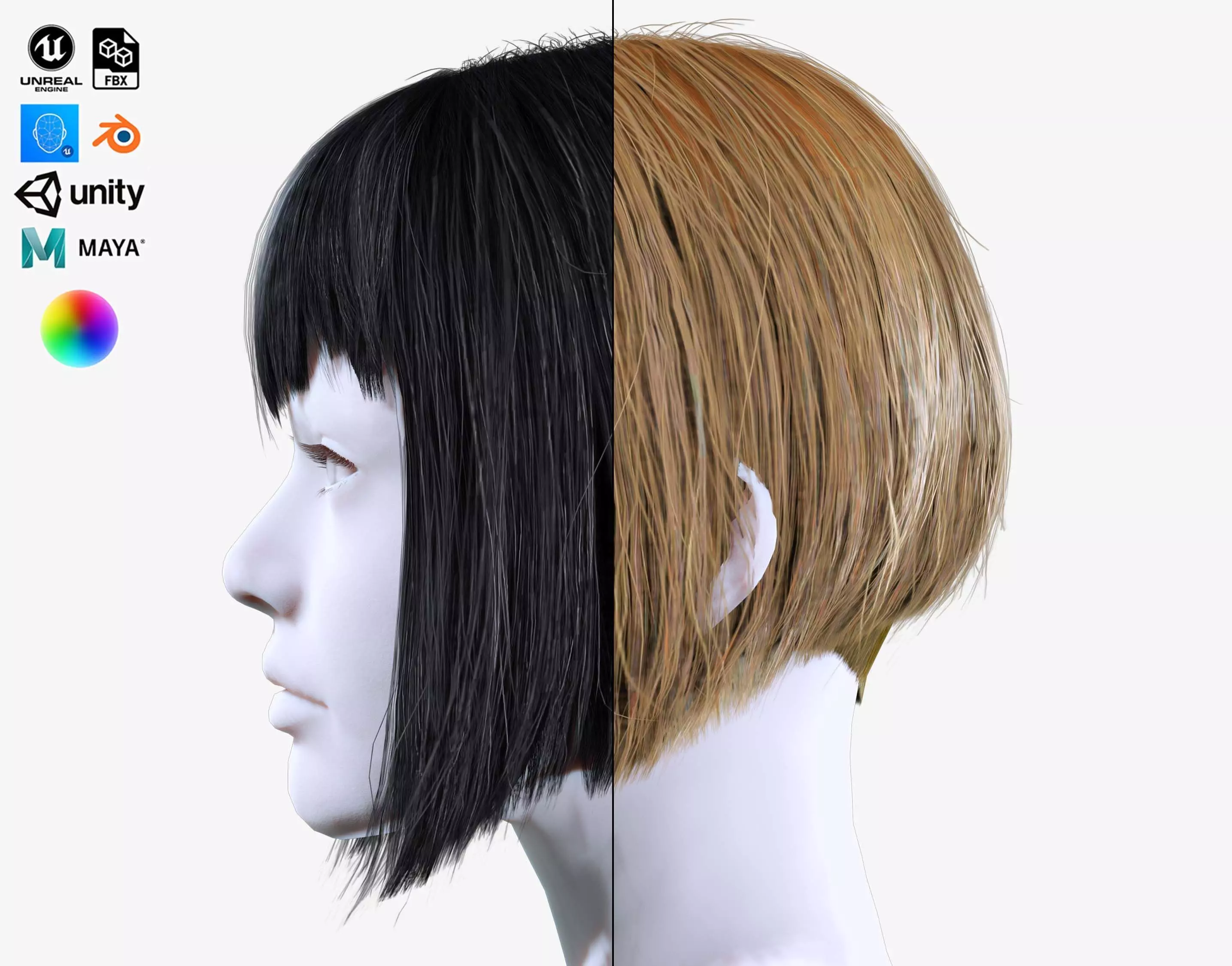 Female Milky Bob Hair Low-poly 3D model_0