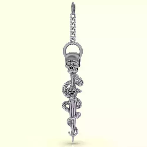 skull snake key holder silver gold design 3d model 