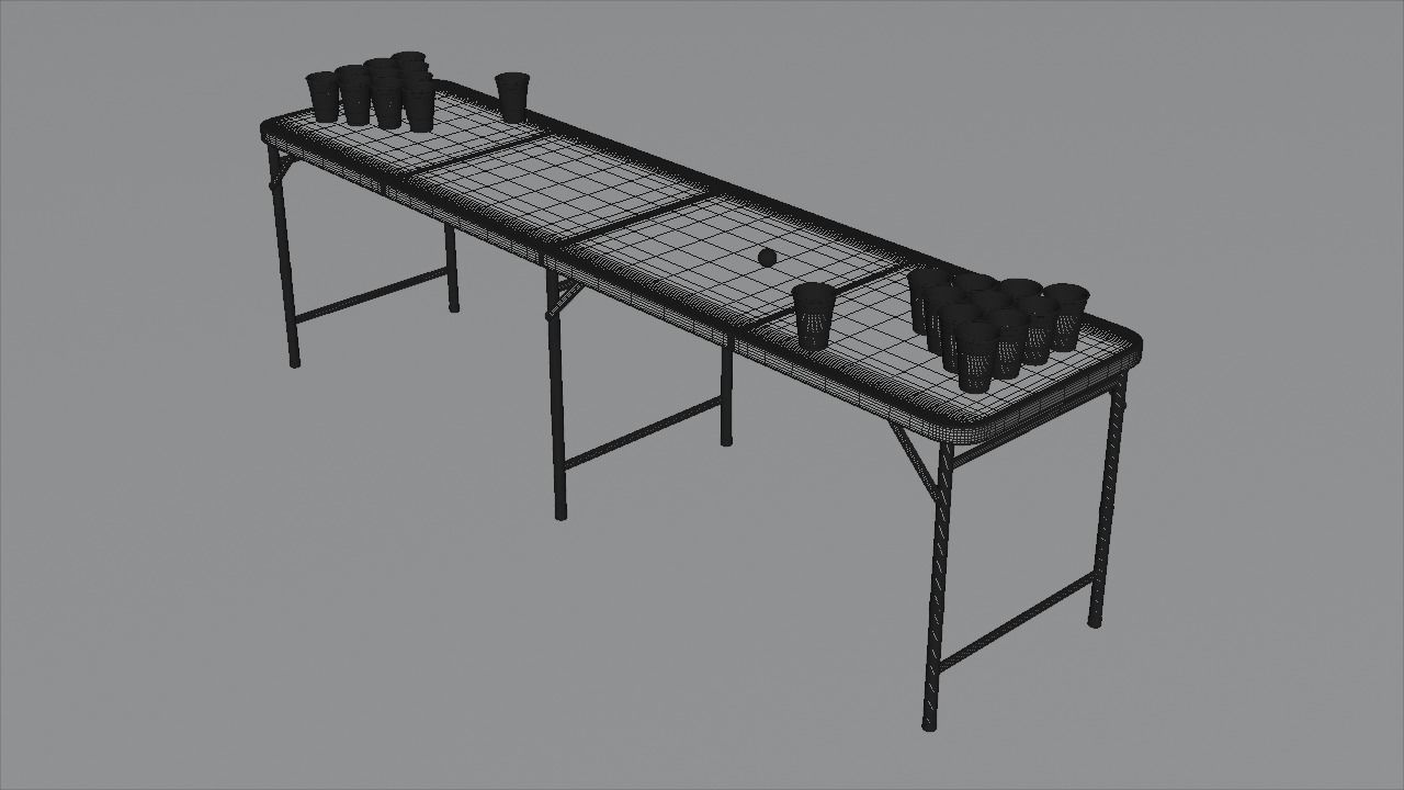 Beer pong table and cups 3D model_5