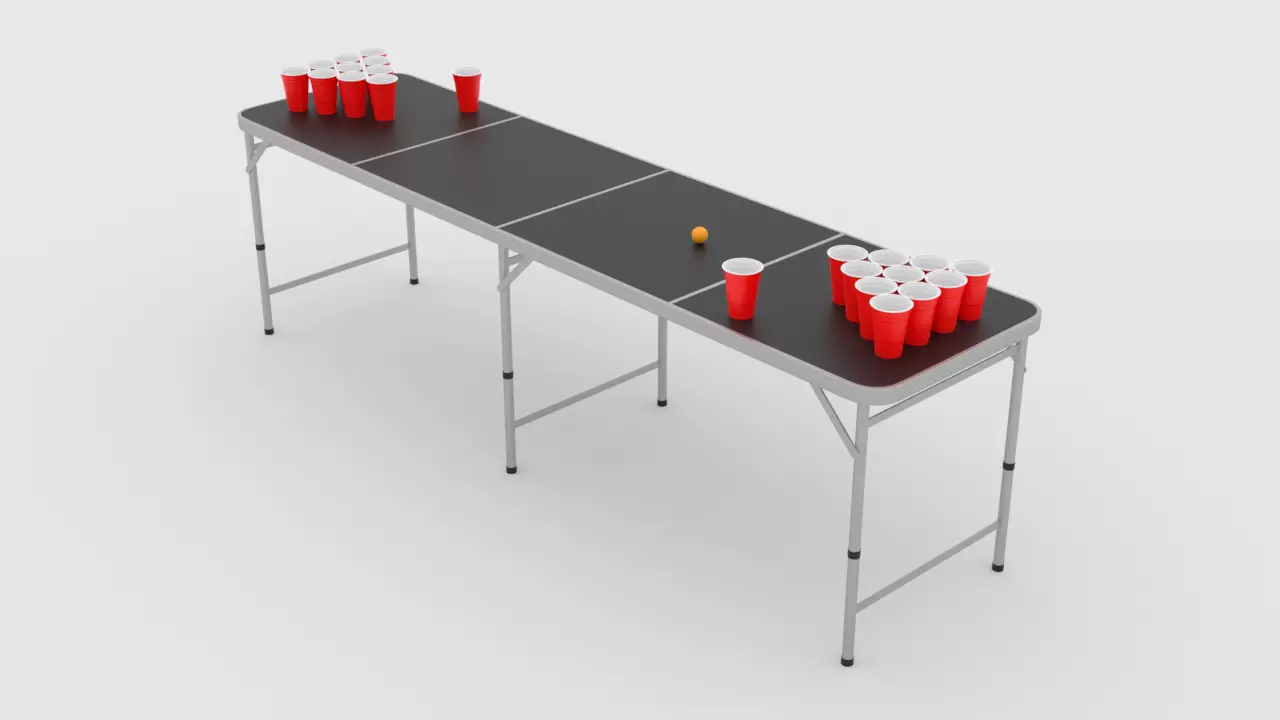 Beer pong table and cups 3D model_0