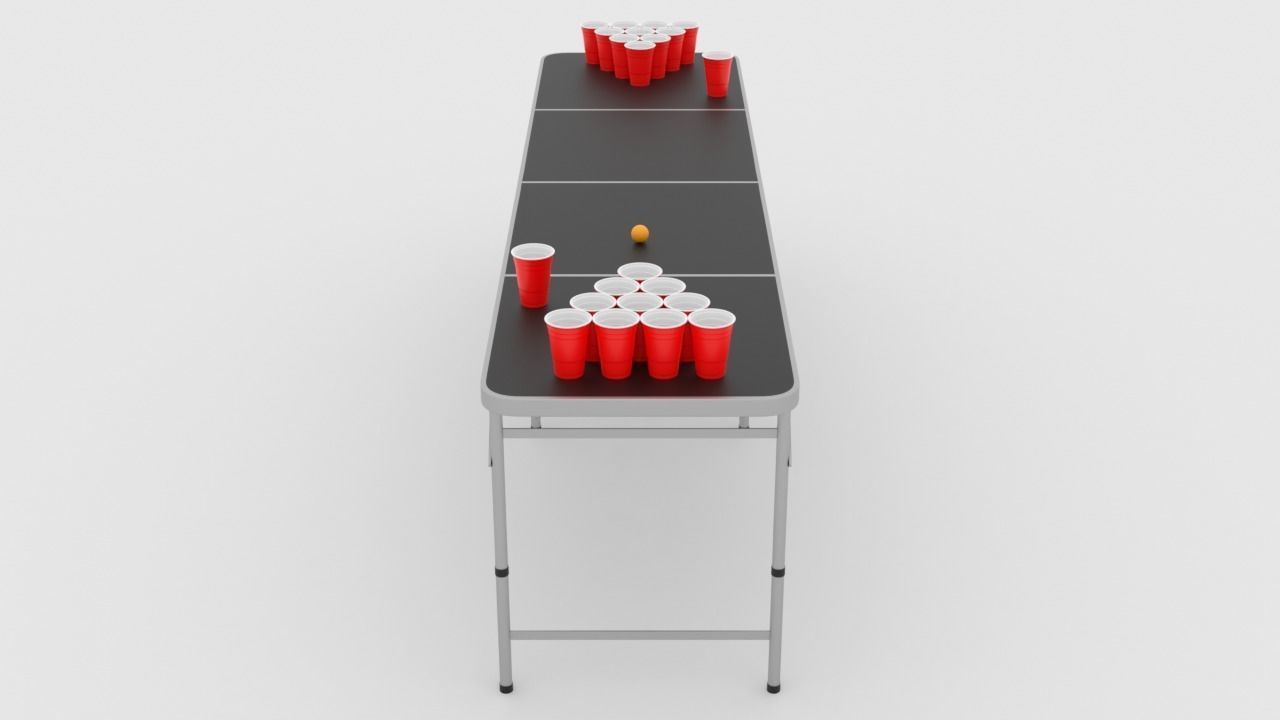 Beer pong table and cups 3D model_4
