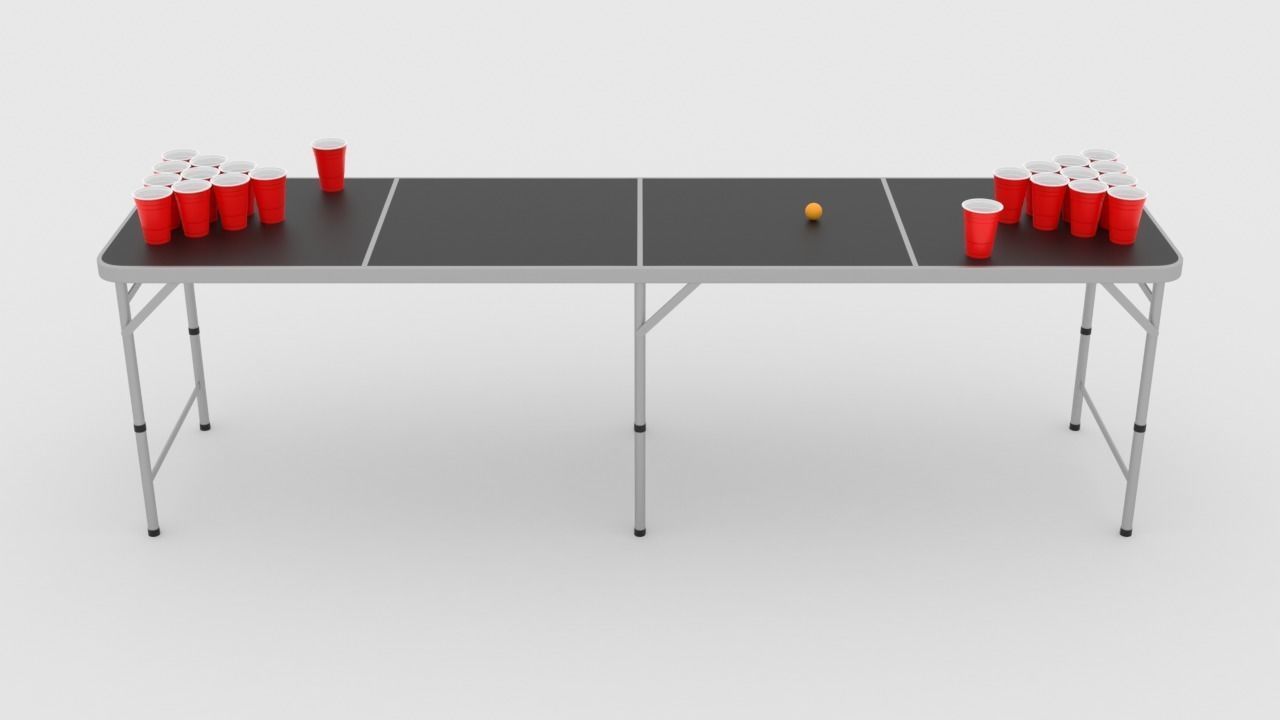 Beer pong table and cups 3D model_1