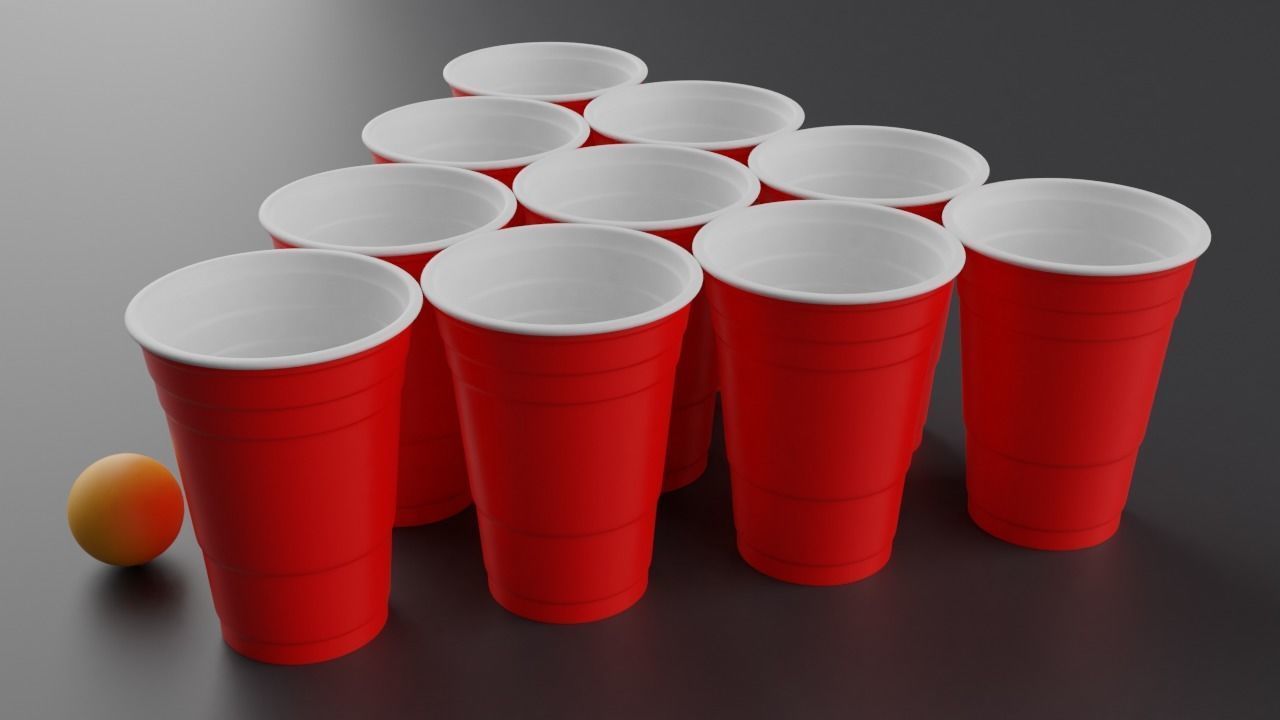 Beer pong table and cups 3D model_2