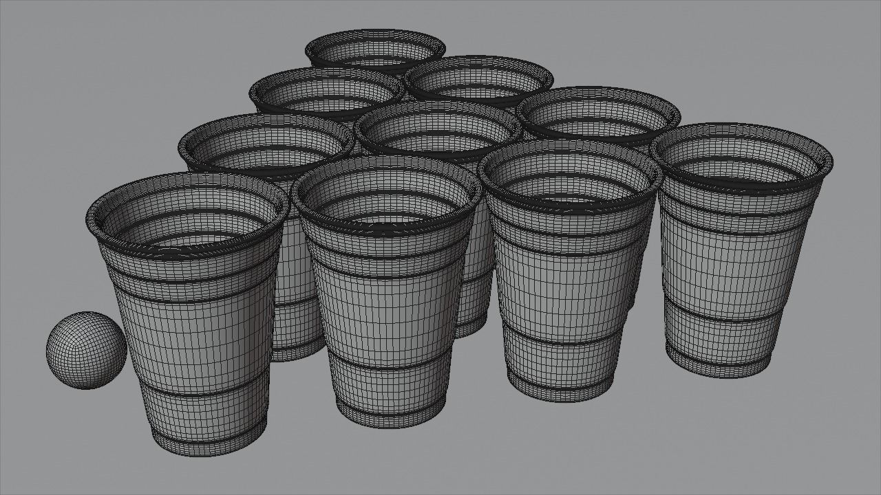 Beer pong table and cups 3D model_7