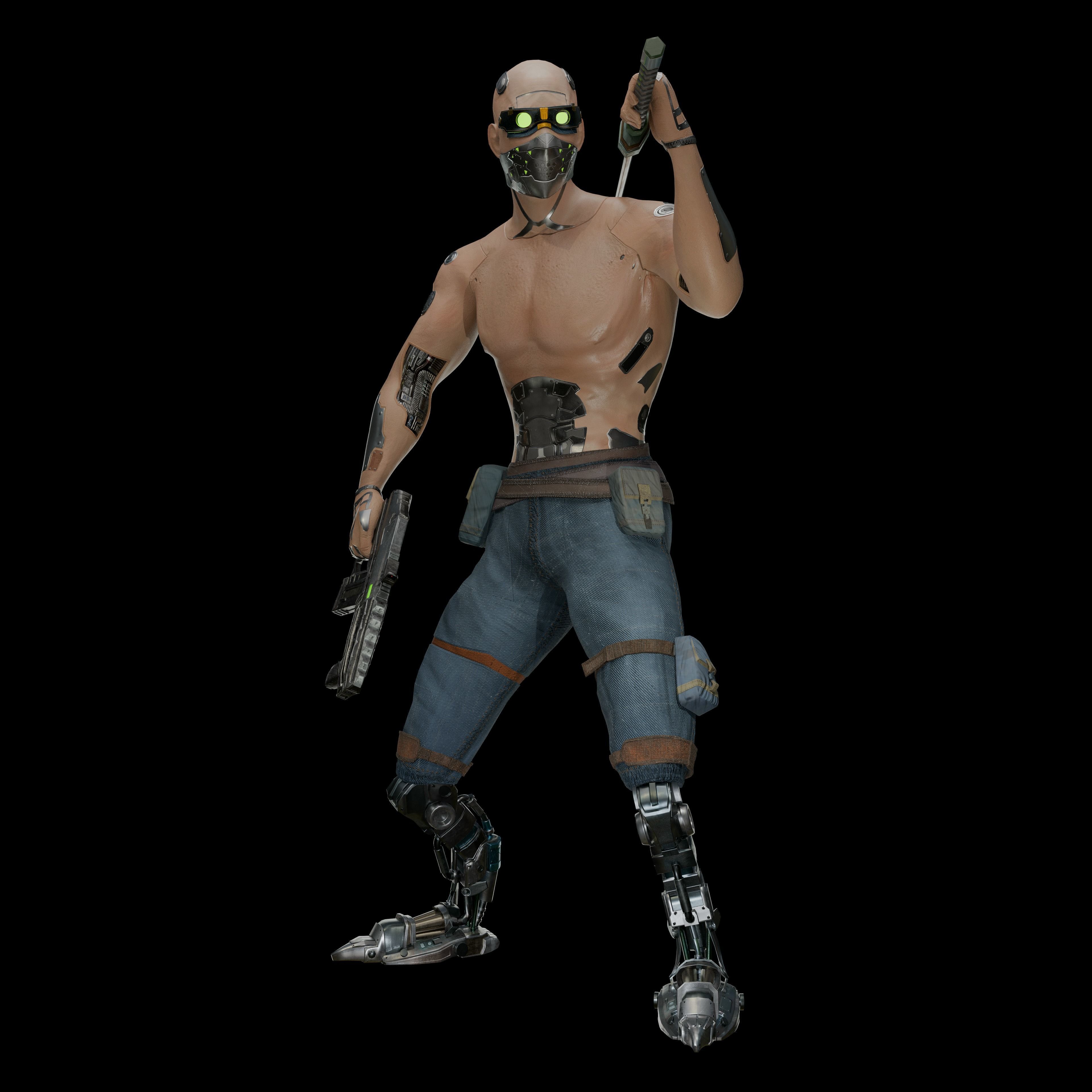 Cyberpunk Samurai Character Low-poly 3D model_9