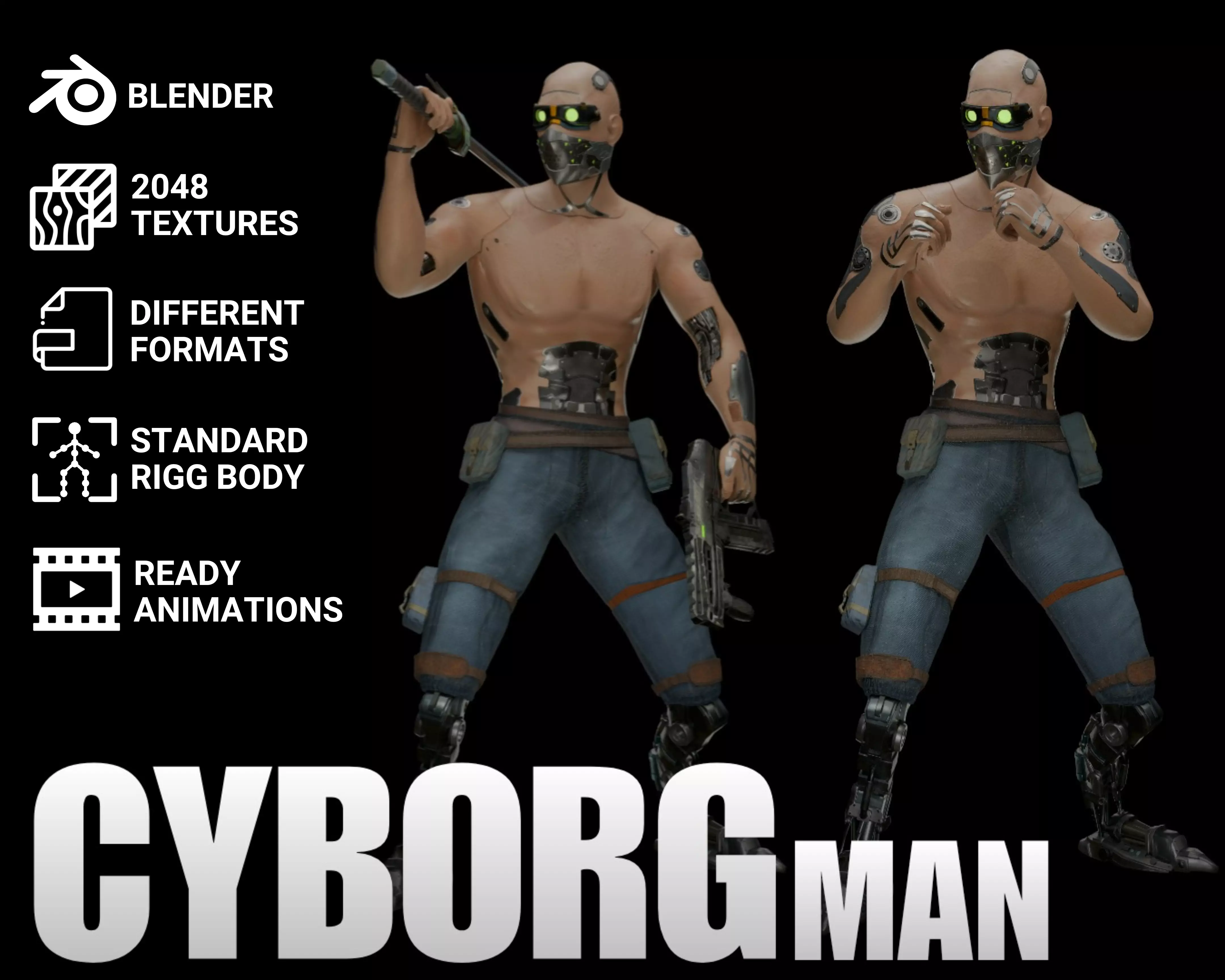 Cyberpunk Samurai Character Low-poly 3D model_0