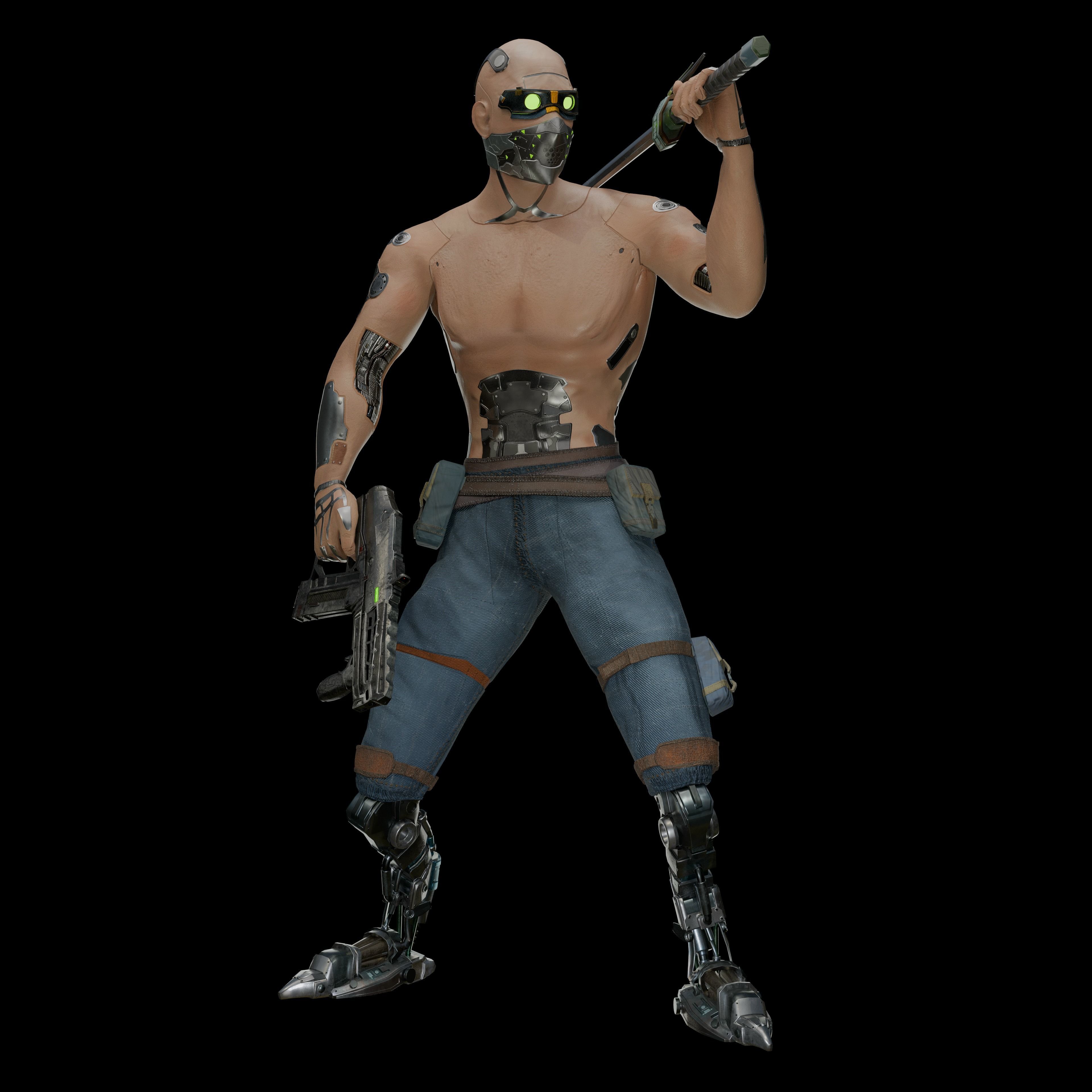 Cyberpunk Samurai Character Low-poly 3D model_2