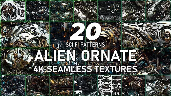 20 Seamless Sci-fi Patterns - Alien Ornate