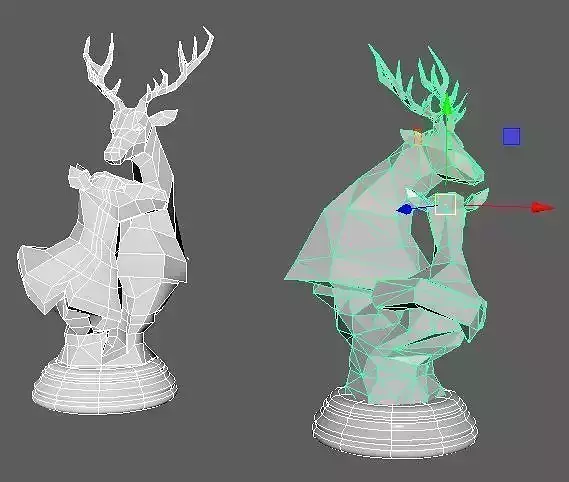 Deer triangle and low-poly mesh