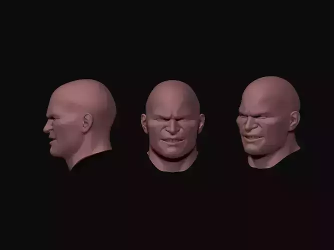 Male head with aggressive facial expressions