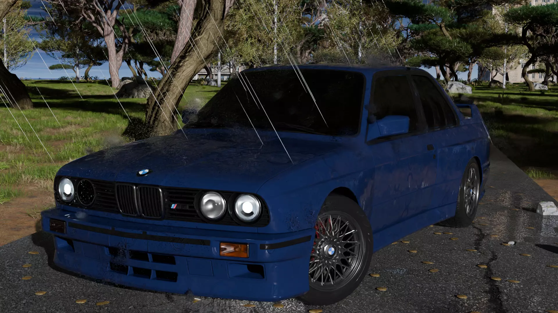 Car in the forest during the rain 3D model_0