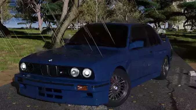 Car in the forest during the rain 3D model