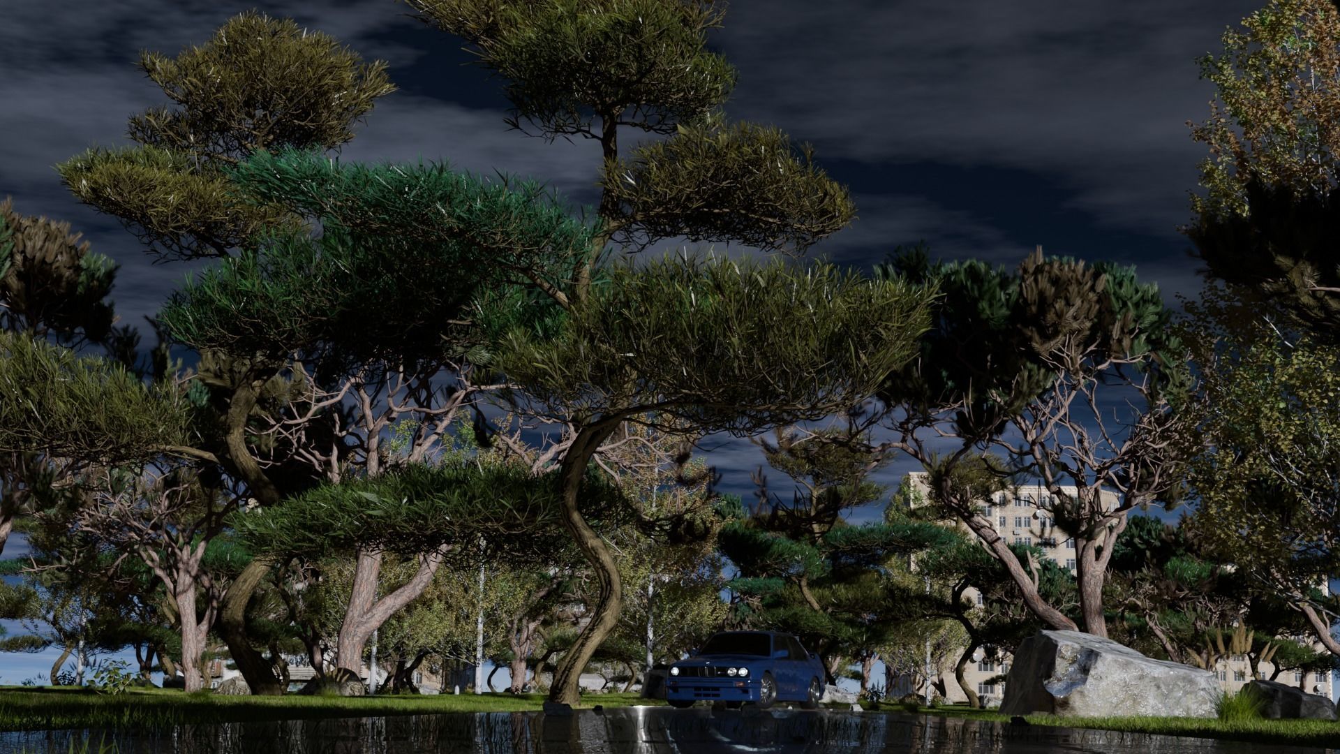 Car in the forest during the rain 3D model_7