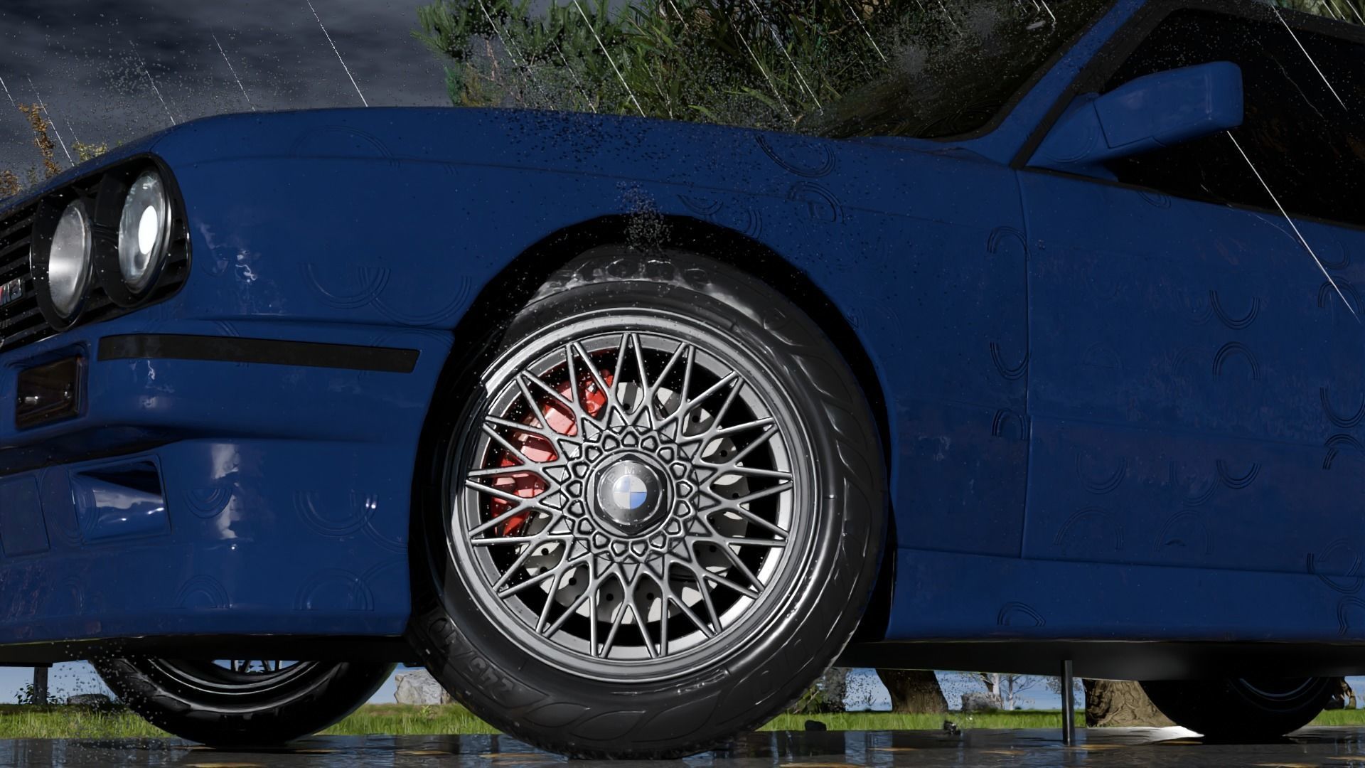 Car in the forest during the rain 3D model_6