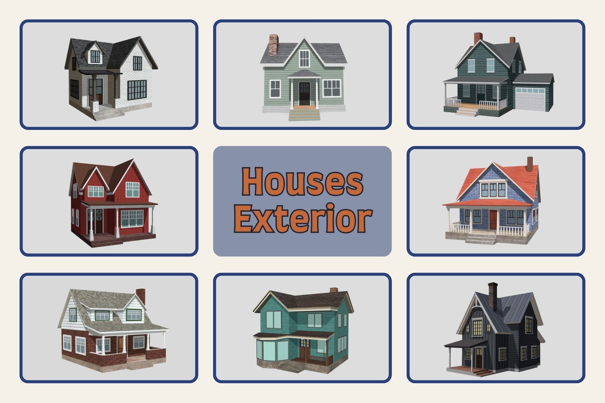 Low Poly PBR Houses Exteriors Pack 3D Model Collection_4