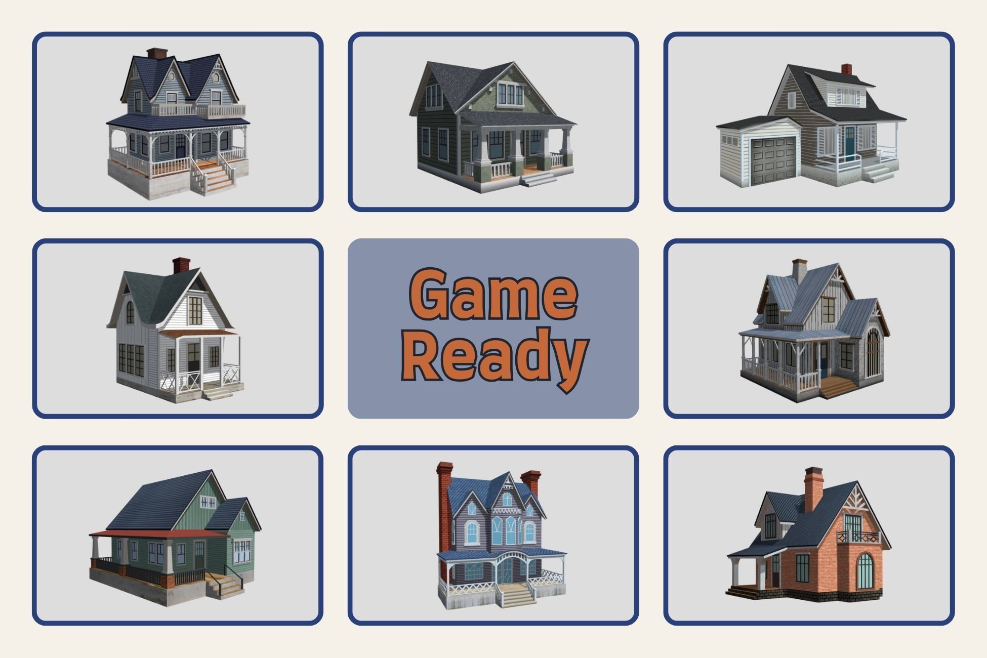 Low Poly PBR Houses Exteriors Pack 3D Model Collection_2