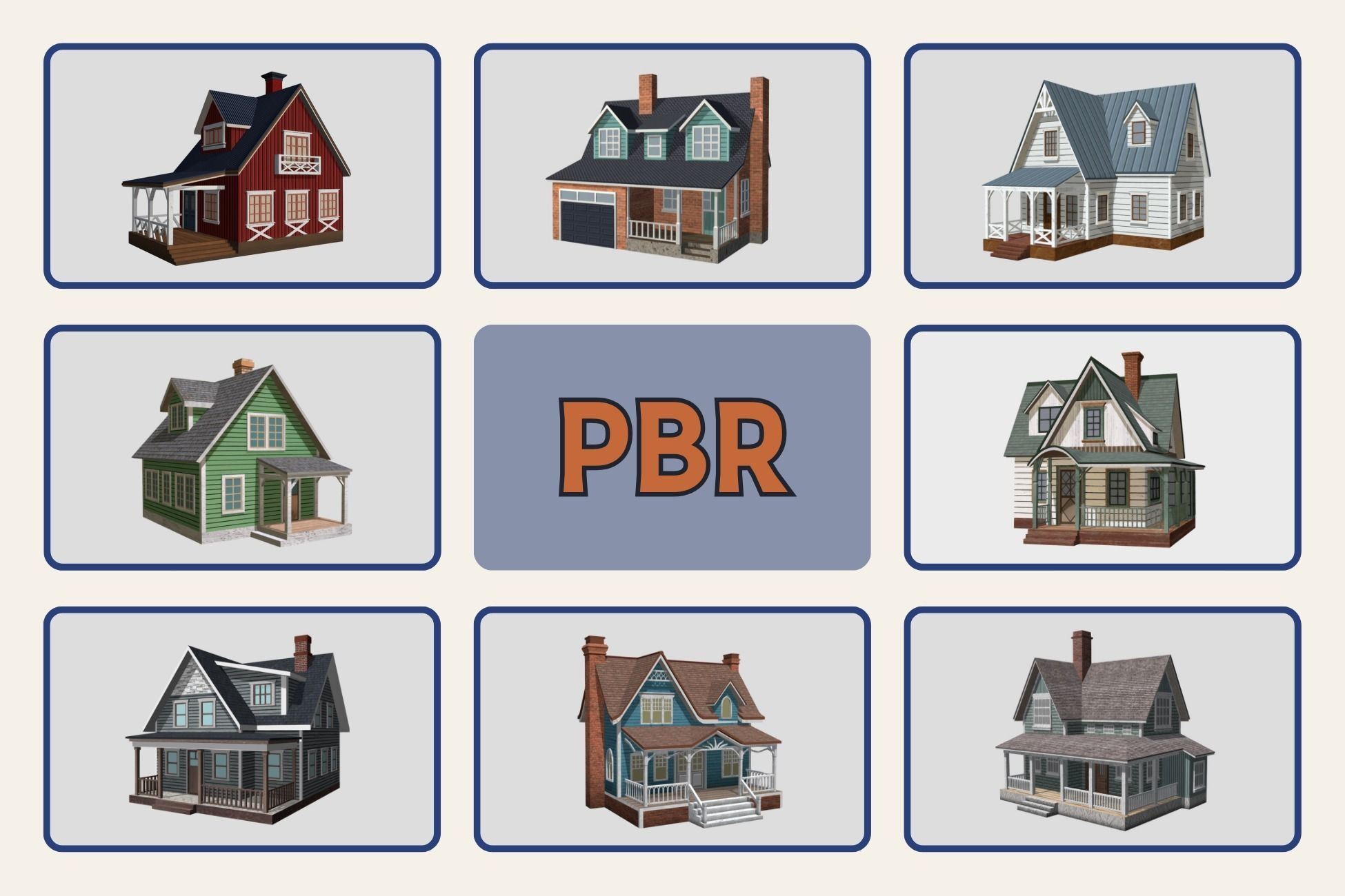 Low Poly PBR Houses Exteriors Pack 3D Model Collection_3