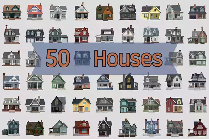 Low Poly PBR Houses Exteriors Pack 3D Model Collection