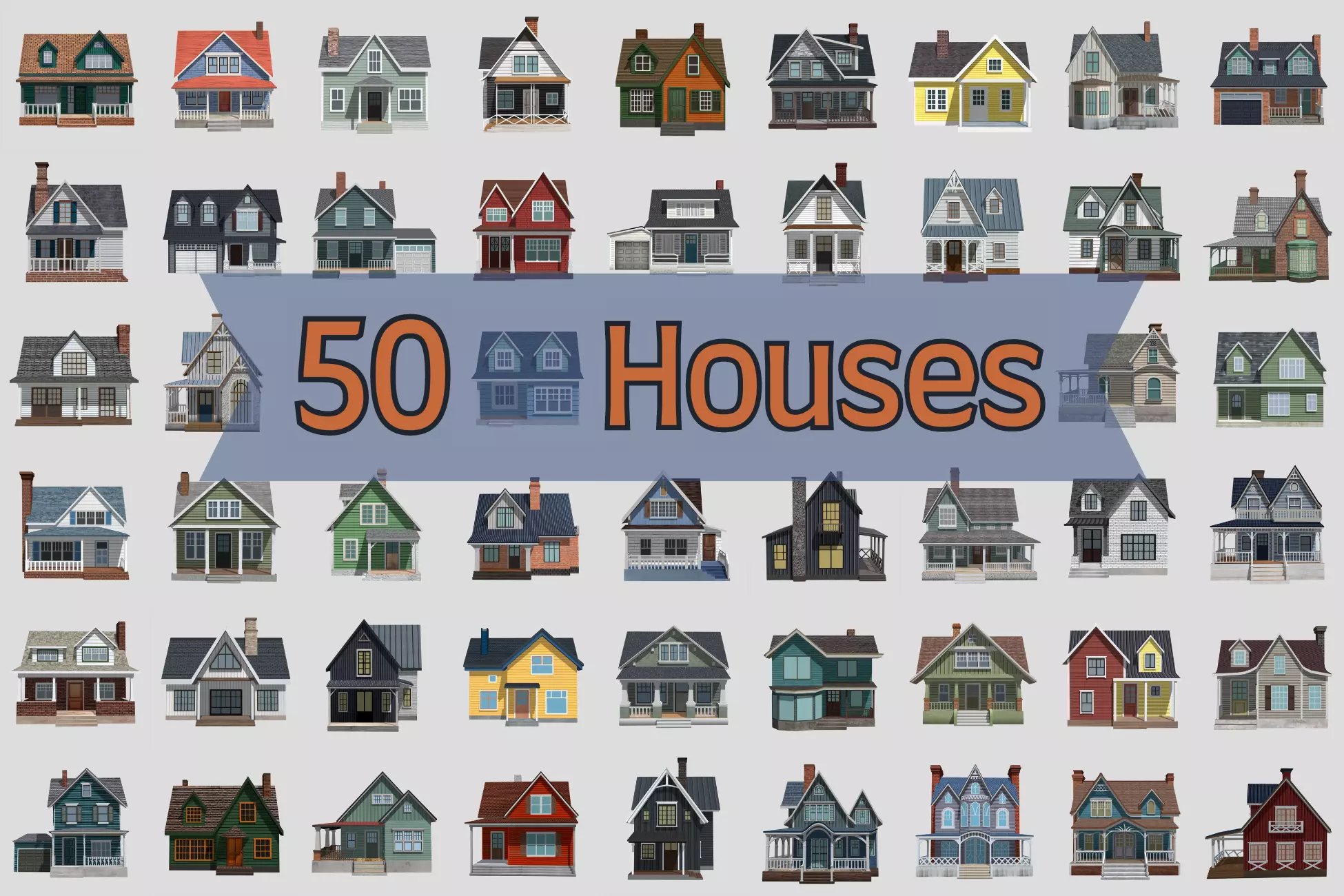 Low Poly PBR Houses Exteriors Pack 3D Model Collection_0