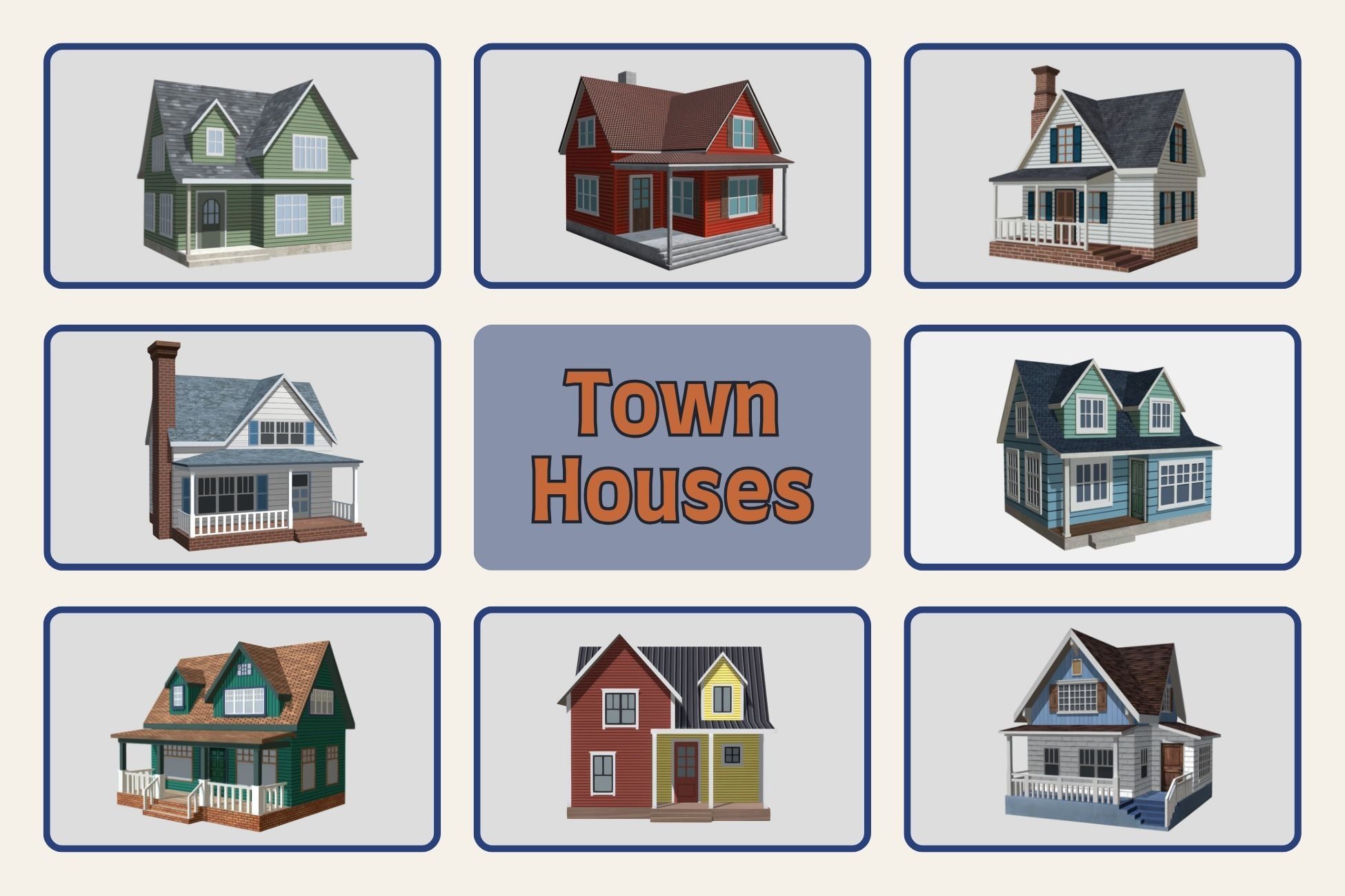 Low Poly PBR Houses Exteriors Pack 3D Model Collection_5