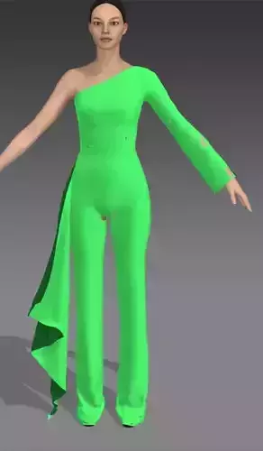 Jumpsuit green ruffled detail one shoulder chic  Low-poly 3D model