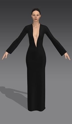 black color matte dress  deep neckline look modern long dress Low-poly 3D model