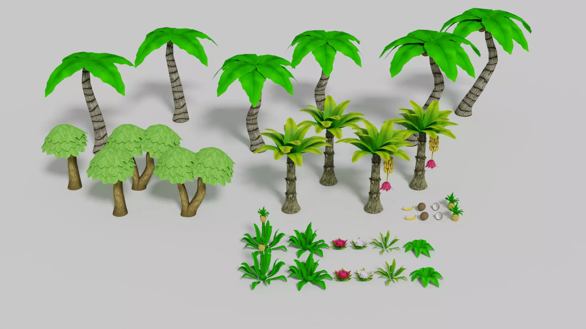 Stylized Tropical Foliage Pack Free low-poly 3D model