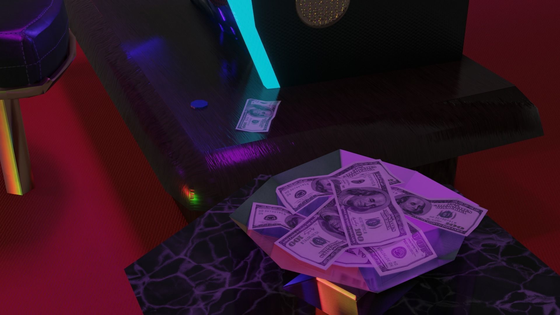 Small casino - interior and props Low-poly 3D model_10