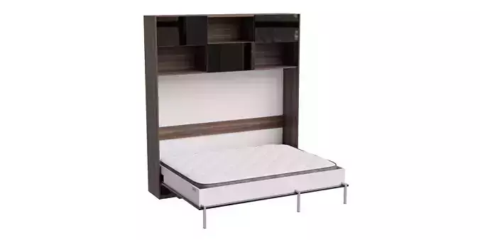 Dark Brown Wood Cabinet Wall Bed Opened