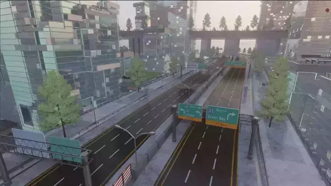 Road Street Highway City Blender Scene 