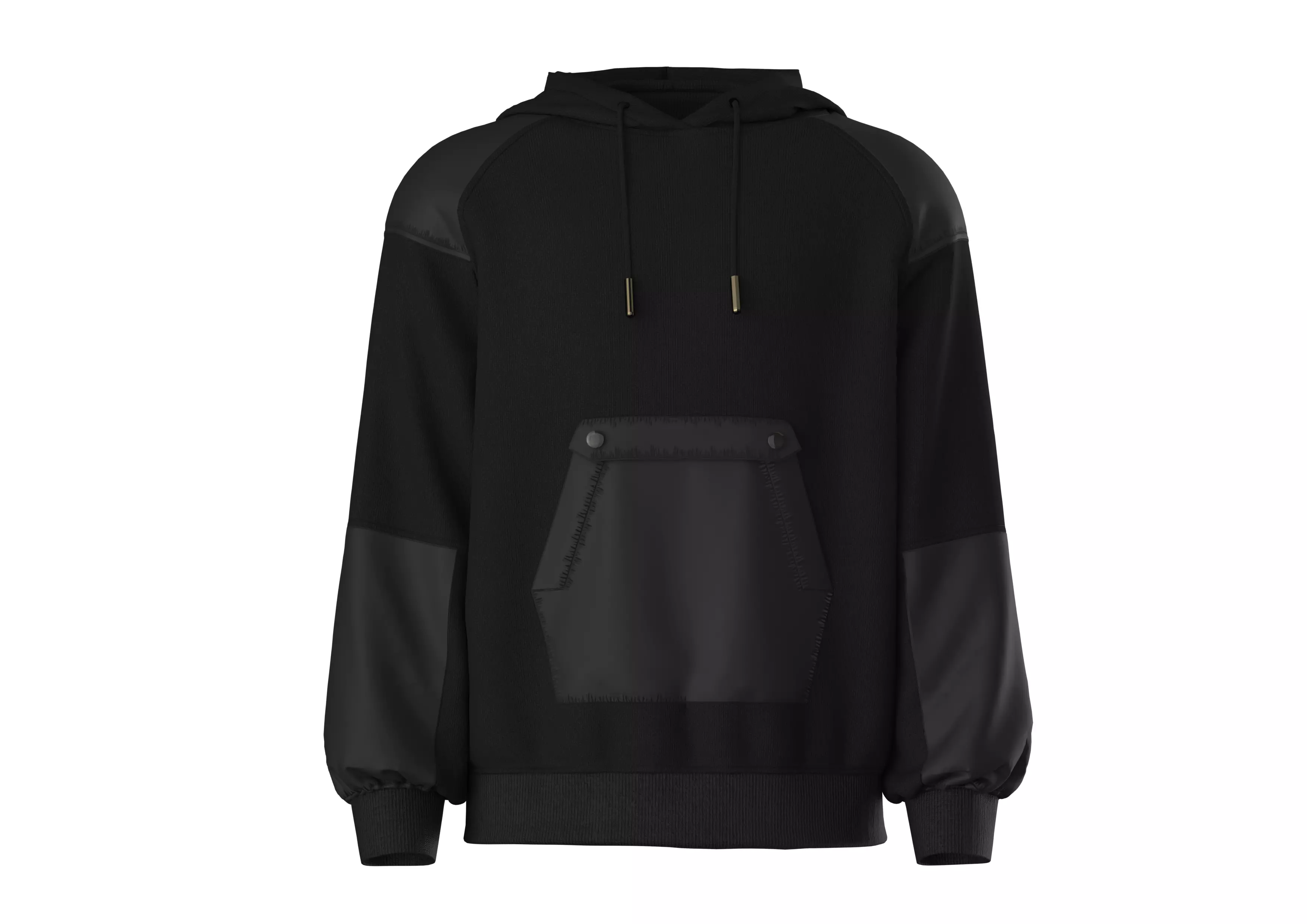 Black Loose-Fitting Patched Hoodie Free low-poly 3D model