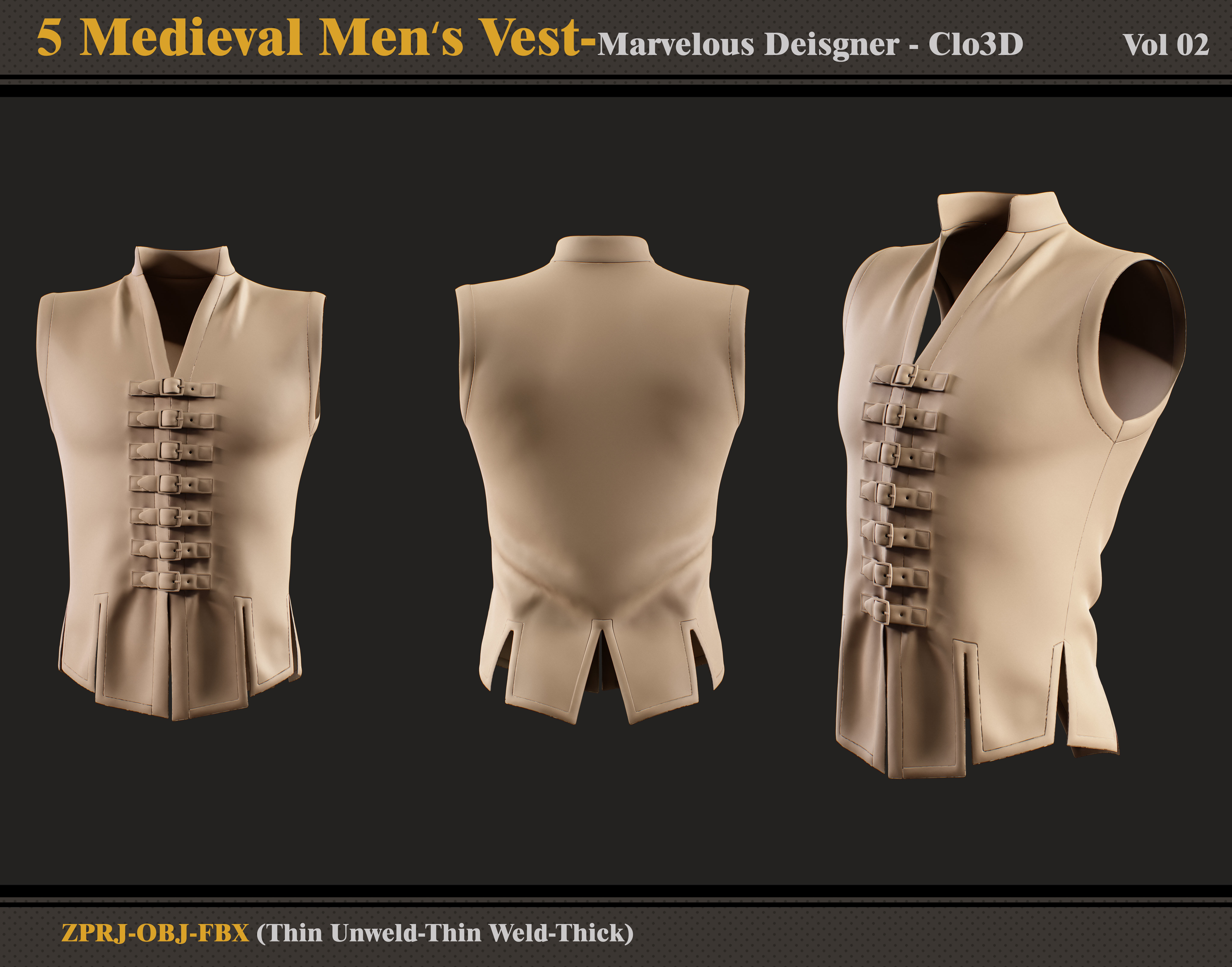 5 Medieval Men Vest-MD-Clo3D-ZPRJ - FBX - OBJ 3D model_2