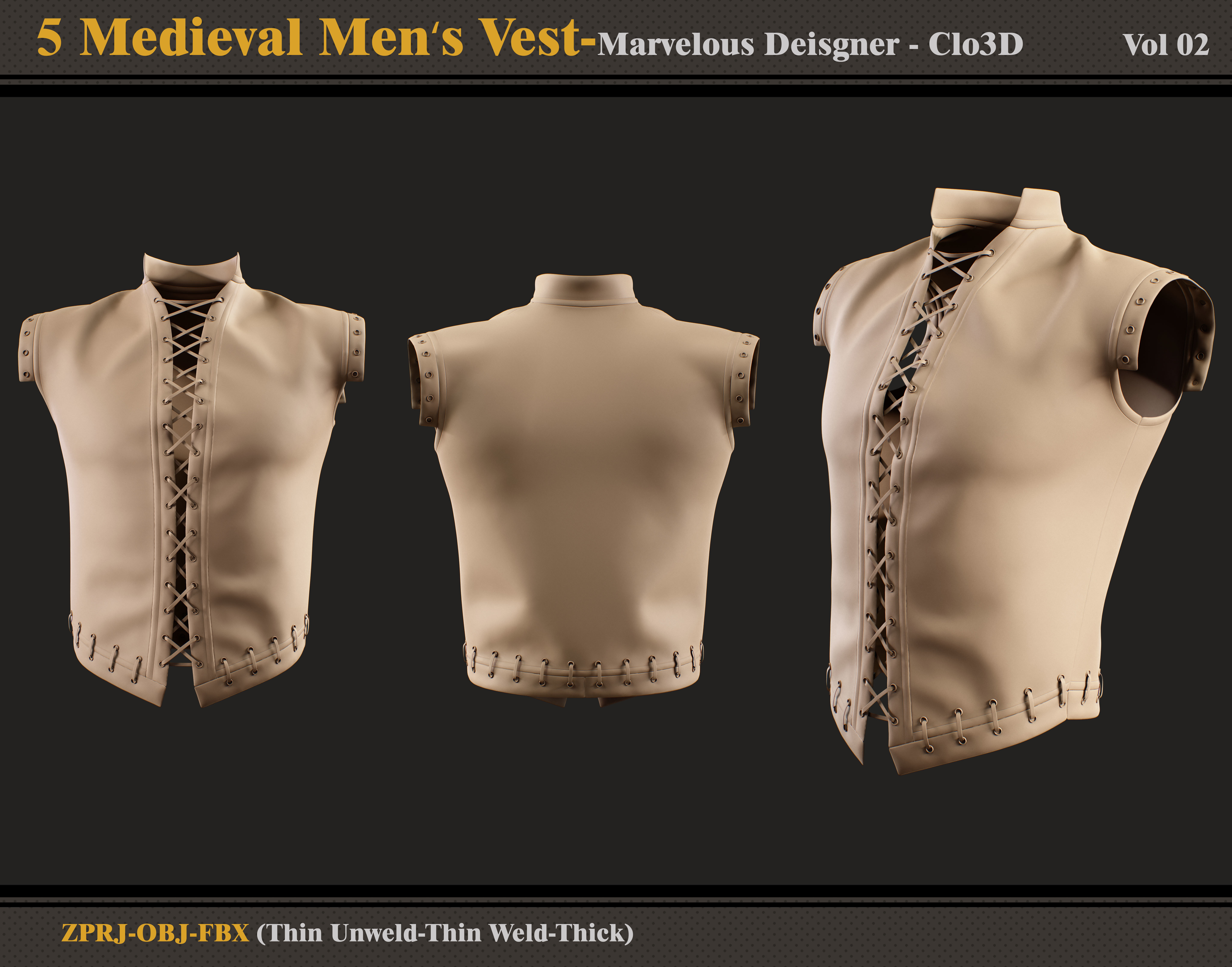 5 Medieval Men Vest-MD-Clo3D-ZPRJ - FBX - OBJ 3D model_1