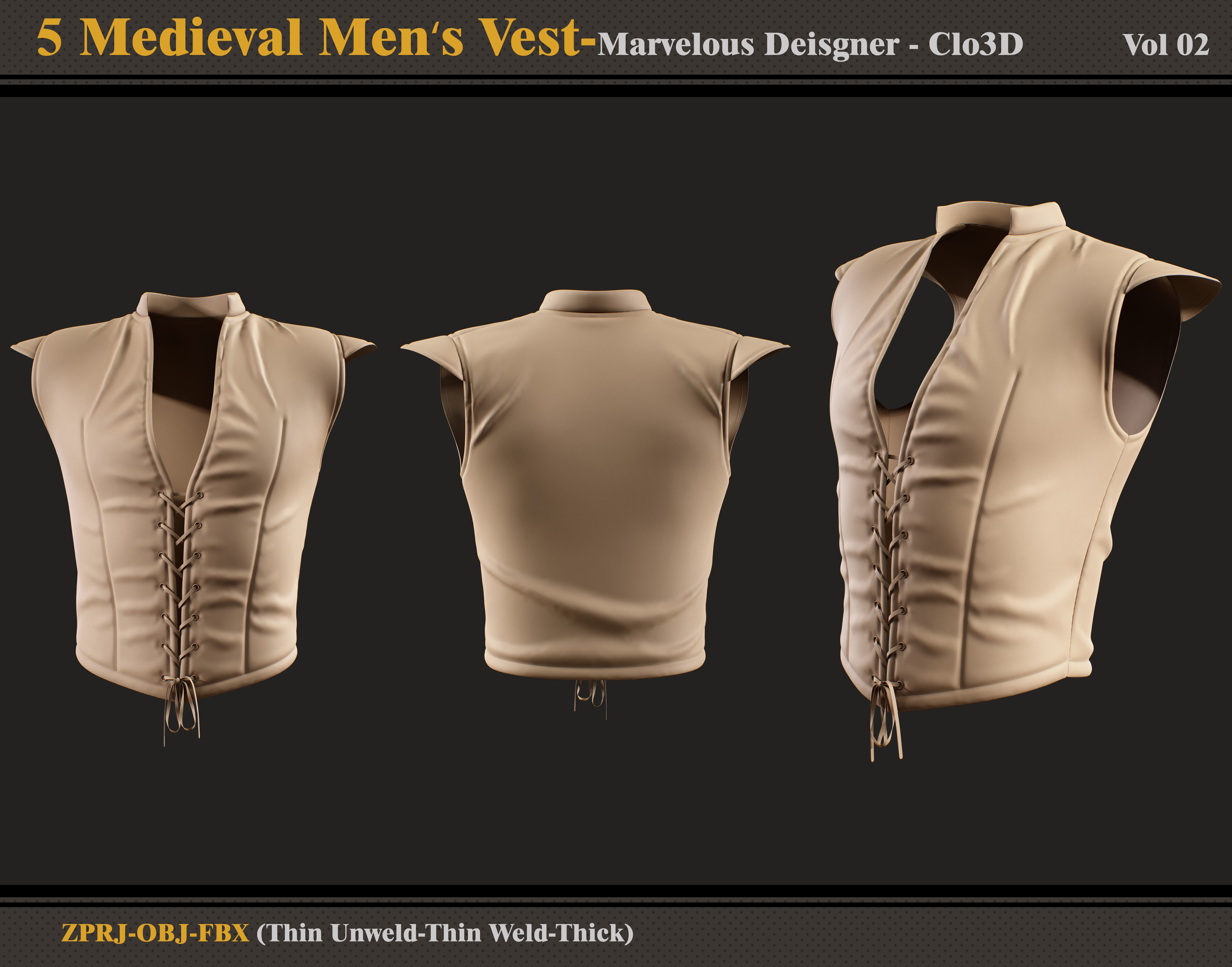 5 Medieval Men Vest-MD-Clo3D-ZPRJ - FBX - OBJ 3D model_4