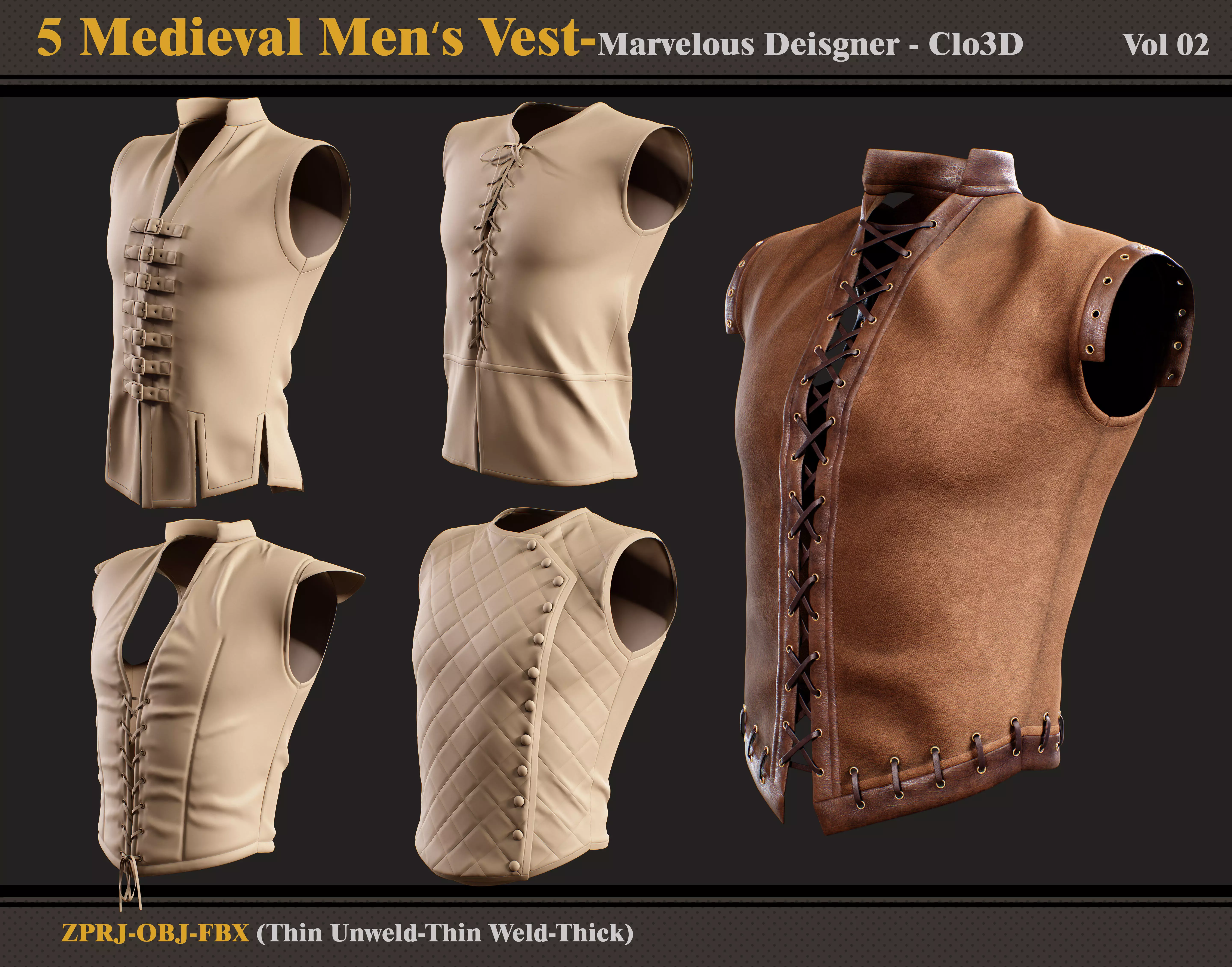 5 Medieval Men Vest-MD-Clo3D-ZPRJ - FBX - OBJ 3D model_0