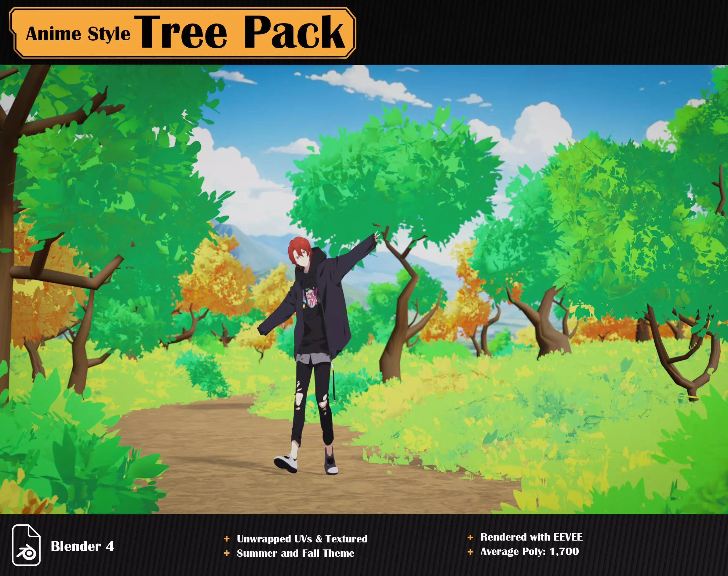 Anime Style Tree Pack Low-poly 3D model