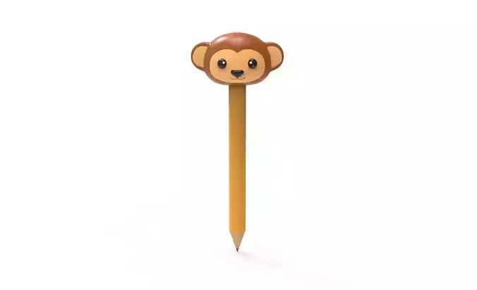 Pencil monkey school supplies v001 Low-poly 3D model