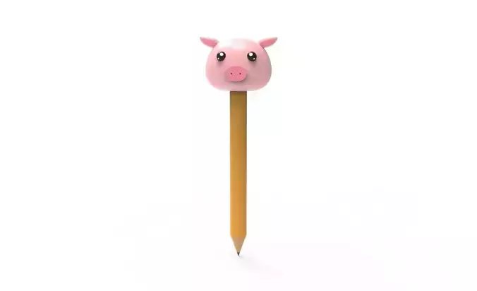 Pencil pig school supplies v001 Low-poly 3D model