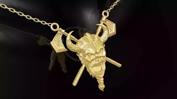 Viking skull gold pendant jewelry