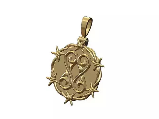 Floral heart scroll barbwire thornes pendant with bail